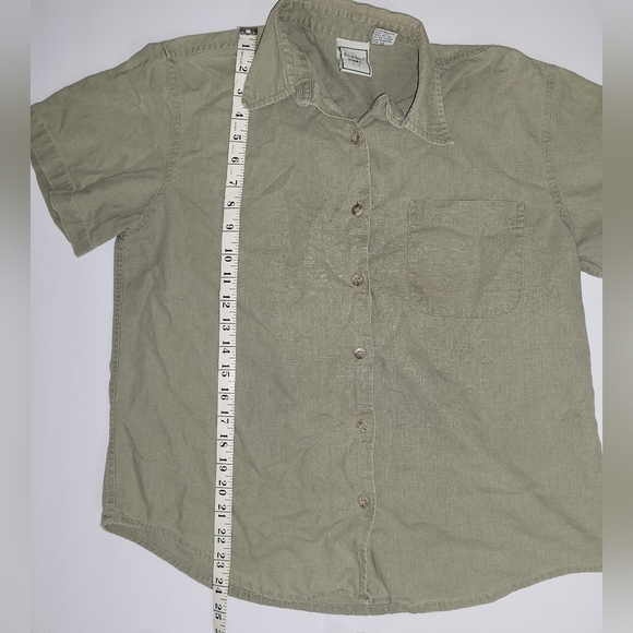 Womens Casual Summer Lightweight Linen Blend Green Button Down Shirt - Picture 4 of 8
